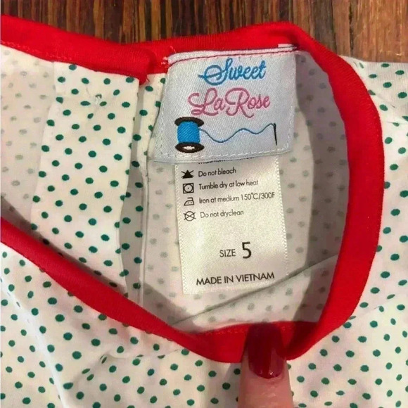 Girls Sweet La Rose Christmas Grinch Polka Dot Ruffle Smock Pants Set Sz 5 - Picture 3 of 11